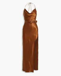 NICHOLAS Simone drapiertes Neckholder-Maxikleid aus Seidensatin Metallic