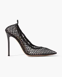 Gianvito Rossi 105 Pumps aus Netzmaterial mit Lederbesätzen Schwarz