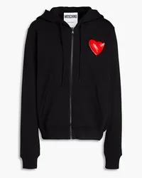 Moschino Hoodie aus Baumwollfrottee mit Applikationen Schwarz