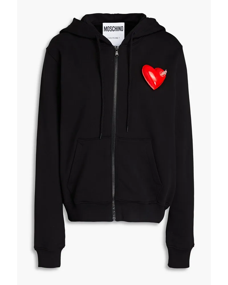 Moschino Hoodie aus Baumwollfrottee mit Applikationen Schwarz