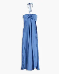 Claudie Pierlot Neckholder-Midikleid aus Crêpe-Satin mit Raffungen Blau