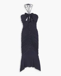 Alexandre Vauthier Neckholder-Midikleid aus Stretch-Jersey mit Polka-Dots und Twist-Detail an der Vorderseite Blau