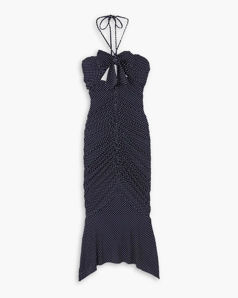 Alexandre Vauthier Neckholder-Midikleid aus Stretch-Jersey mit Polka-Dots und Twist-Detail an der Vorderseite Blau