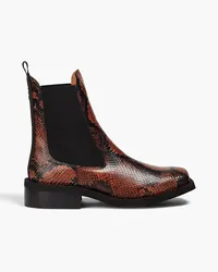 Ganni Chelsea-Boots aus Leder mit Schlangeneffekt Braun