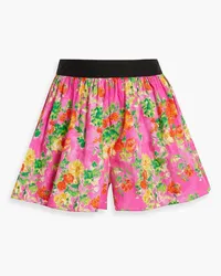 Caroline Constas Teagen Shorts aus Popeline aus einer Baumwollmischung mit floralem Print und Raffung Pink