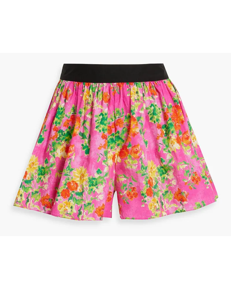 Caroline Constas Teagen Shorts aus Popeline aus einer Baumwollmischung mit floralem Print und Raffung Pink