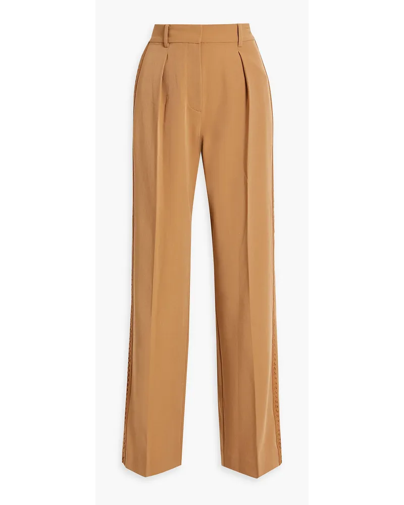 Derek Lam Delta Hose mit weitem Bein aus Twill mit Häkelbesatz Braun