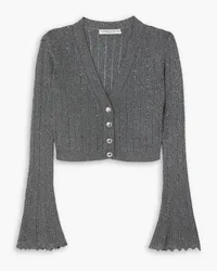 Alessandra Rich Verkürzter Cardigan aus -Rippstrick mit Kristallen Metallic