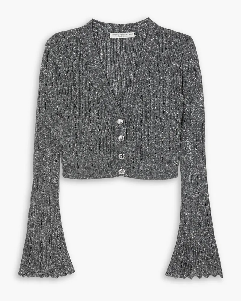 Alessandra Rich Verkürzter Cardigan aus -Rippstrick mit Kristallen Metallic