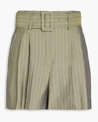 Sandro Shorts aus Twill mit Nadelstreifen und Gürtel Grün