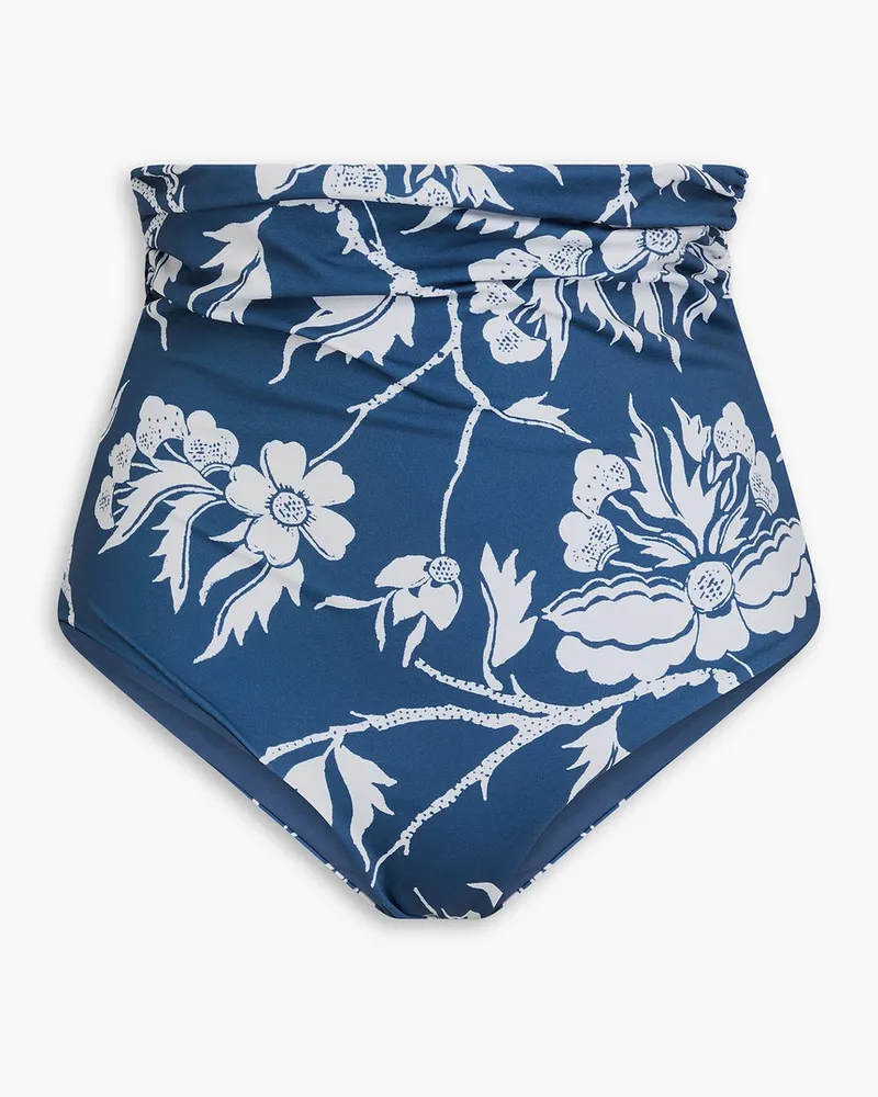 Mara Hoffman Bobbi hoch sitzendes Bikini-Höschen mit floralem Print und Raffungen Blau