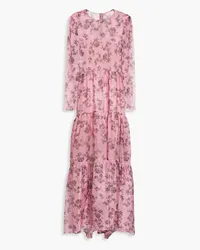 Philosophy Di Lorenzo Serafini Gestuftes Maxikleid aus Habotai-Seide mit floralem Print Pink