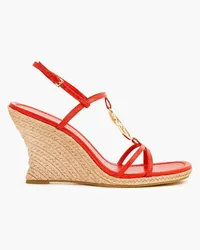 Tory Burch Capri Miller Espadrille-Wedges aus Leder mit Verzierung Rot