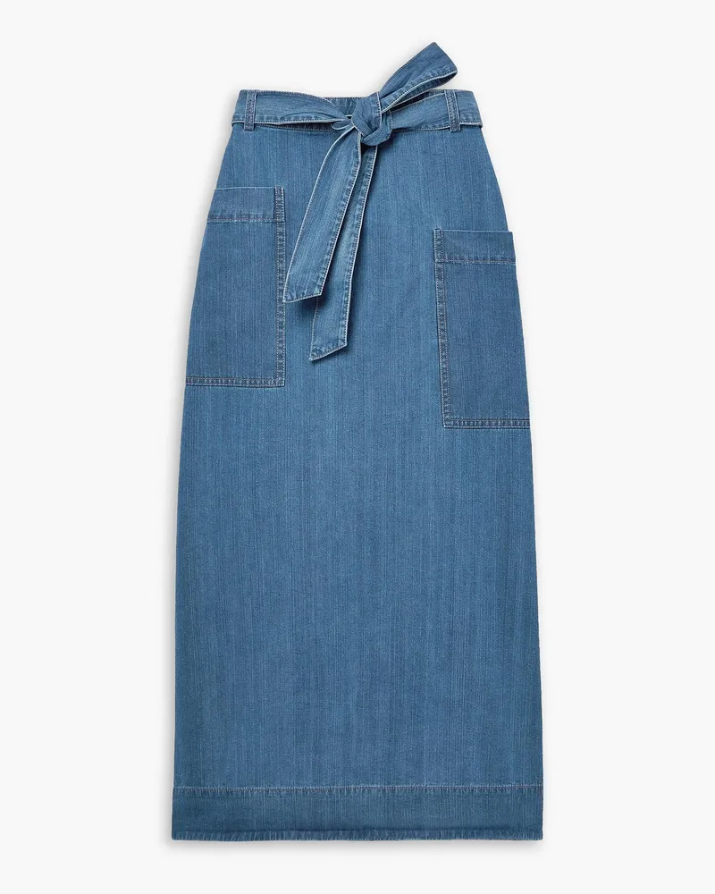 tibi Midi-Wickelrock aus Denim mit Bindegürtel Blau