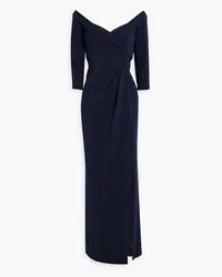 Marchesa Drapierte Robe aus Crêpe Blau