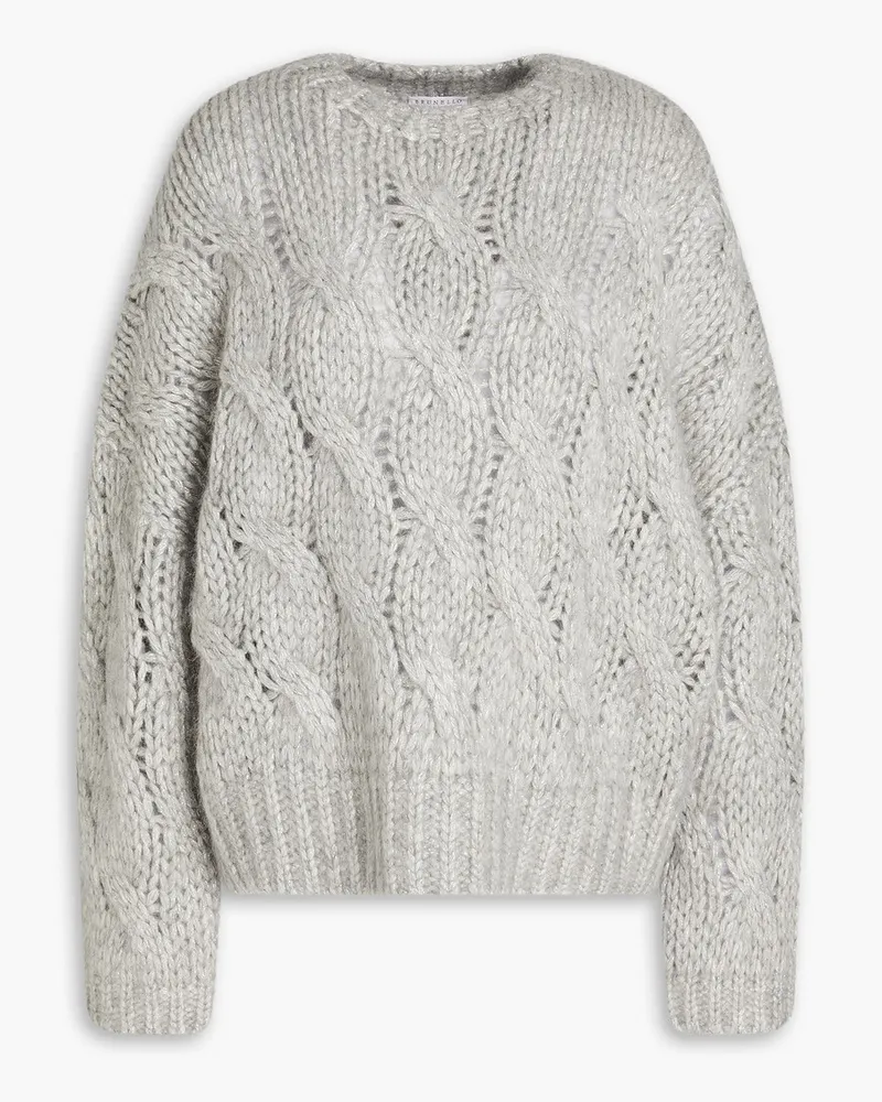 Brunello Cucinelli Pullover mit Zopfstrickmuster inMetallic-Optik Grau