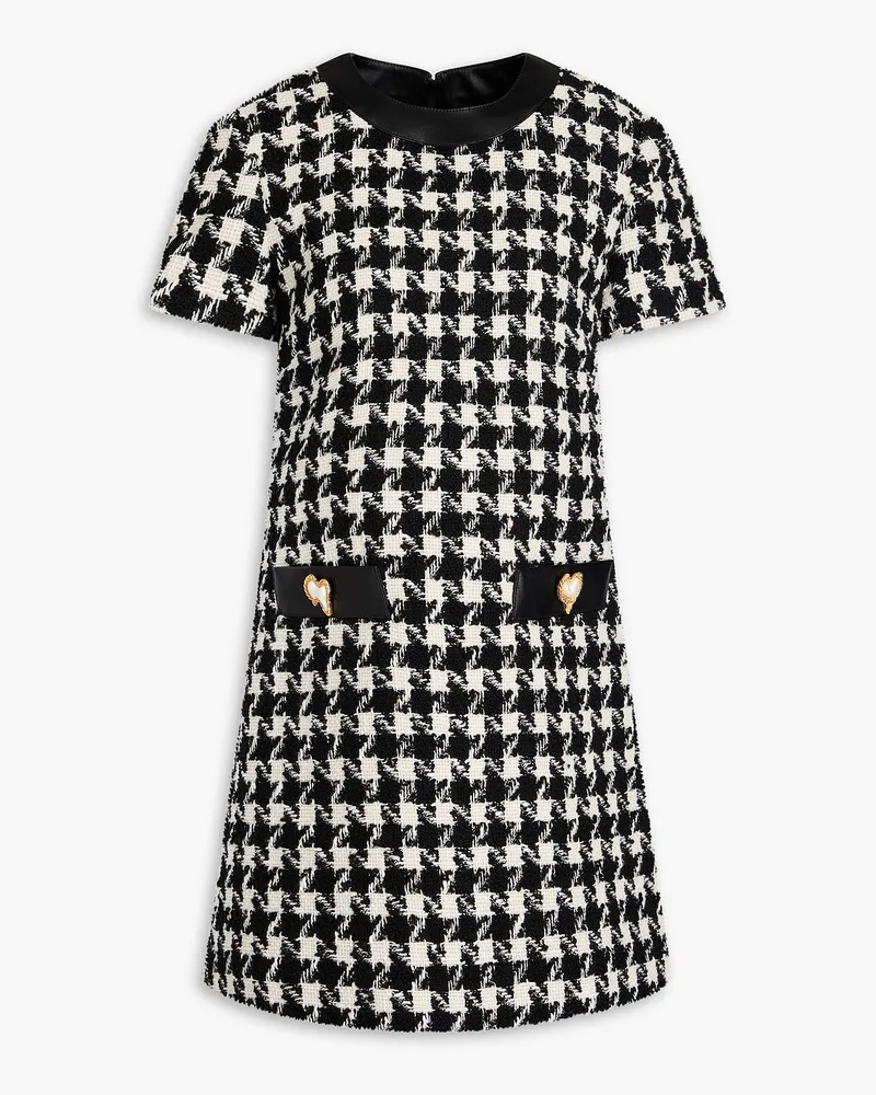 Moschino Minikleid aus Tweed aus einer Wollmischung mit Hahnentrittmuster und Zierknöpfen Schwarz