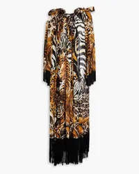 Dolce & Gabbana Bedruckter Kaftan aus Georgette aus einer Seidenmischung mit Fransen Animal-print