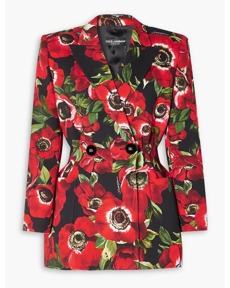 Dolce & Gabbana Doppelreihiger Blazer aus Cady mit Blumenprint Rot