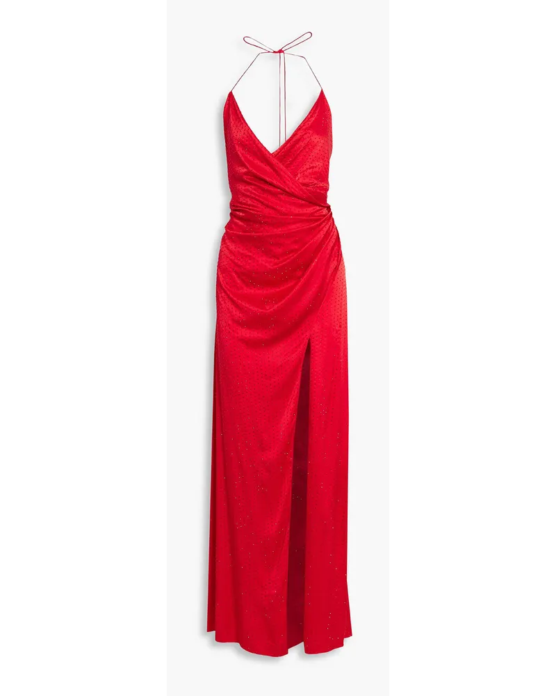 Retrofête Ceres Neckholder-Maxikleid aus einer Seidenmischung mit Kristallverzierung Rot