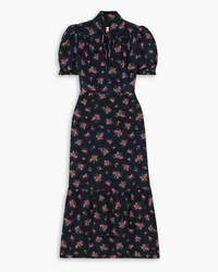 Cefinn Rebecca Midikleid aus Crêpe de Chine aus Seide mit Blumenprint Blau