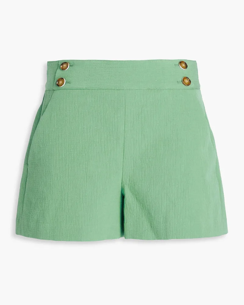 Veronica Beard Kimm button-embellished cotton and linen-blend shorts Grün