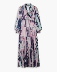 Diane von Furstenberg Marquis Maxikleid aus bedrucktem Chiffon mit Schluppe Pink