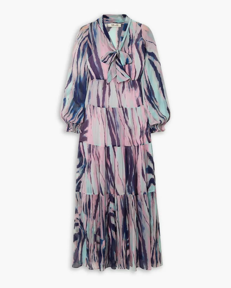 Diane von Furstenberg Marquis Maxikleid aus bedrucktem Chiffon mit Schluppe Pink