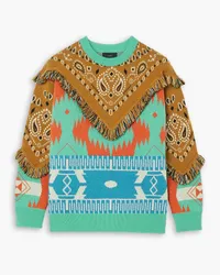 Alanui Icon Pullover aus Wolle inJacquard-Strick mit Fransen Blau