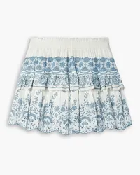 LoveShackFancy Charmaine gestufter Minirock aus Voile mit Lochstickerei Blau