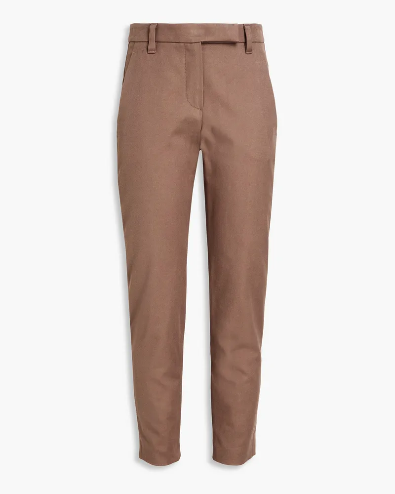 Brunello Cucinelli Hose mit schmalem Bein aus Gabardine aus einer Baumwollmischung Neutral