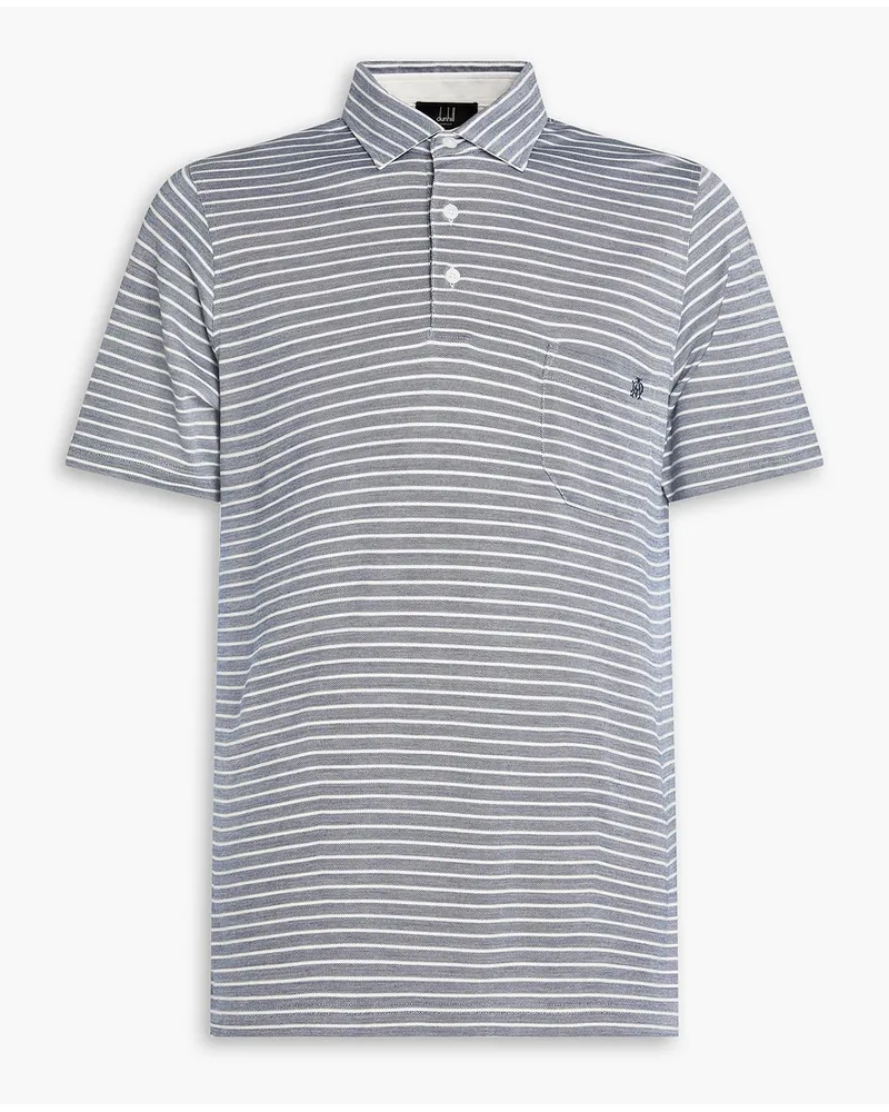 Dunhill Poloshirt aus Jersey aus einer Baumwoll-Seidenmischung mit Streifen Blau