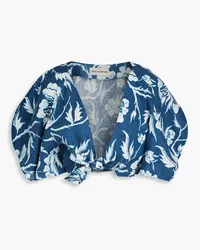 Mara Hoffman Navya Cropped Oberteil aus Hanf mit floralem Print Blau