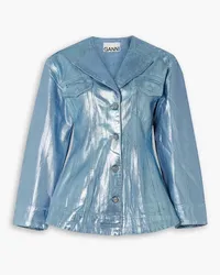 Ganni Blazer aus beschichtetem Denim mit Metallic-Effekt Blau