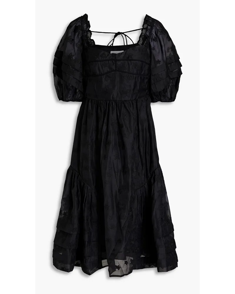 Hofmann Copenhagen Kleid aus Organza mit Raffung und Stickereien Schwarz