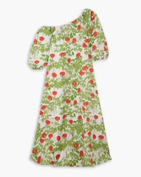 BERNADETTE Nathalie Robe aus Taft mit floralem Print und asymmetrischer Schulterpartie Grün