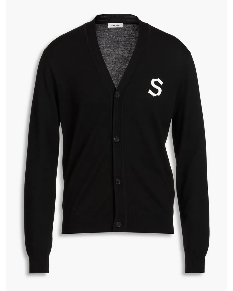 Sandro Bedruckter Cardigan aus Wolle Schwarz