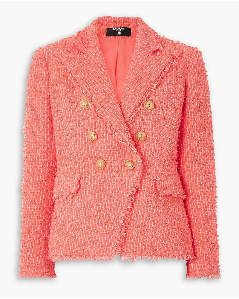 Balmain Doppelreihiger Blazer aus Bouclé mit Zierknöpfen Orange