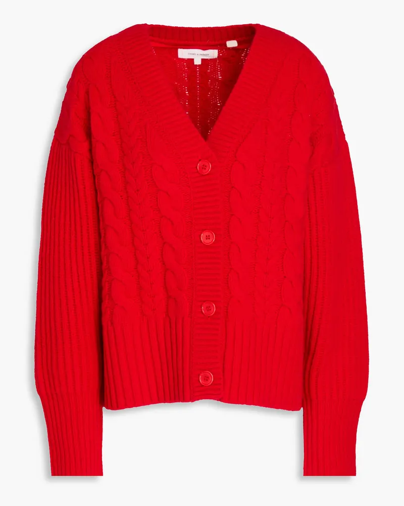 Chinti & Parker Aran Cardigan aus Wolle mit Zopfstrickmuster Rot