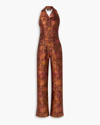 AHLUWALIA Neckholder-Jumpsuit aus Jacquard aus einer Seiden-Wollmischung Braun