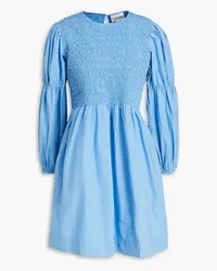 Ganni Minikleid aus Baumwolle mit Raffung Blau