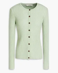 Tory Burch Cardigan aus einer gerippten Merinowollmischung inMetallic-Optik Grün