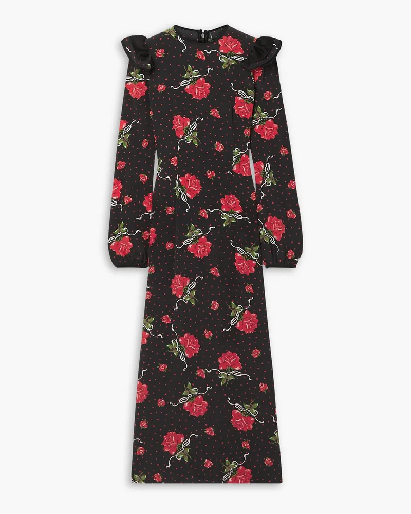 Rodarte Midikleid aus Crêpe aus einer Seidenmischung mit Print und Rüschen Schwarz