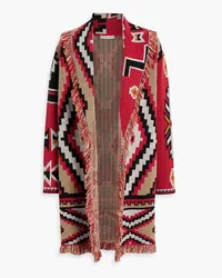 Alice + Olivia Alice OliviaAstrid fringed jacquard-knit cardigan Rot