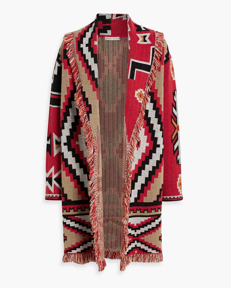 Alice + Olivia Alice OliviaAstrid fringed jacquard-knit cardigan Rot