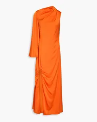 Halston Keiana drapierte Robe aus Crêpe-Satin mit asymmetrischer Schulterpartie Orange