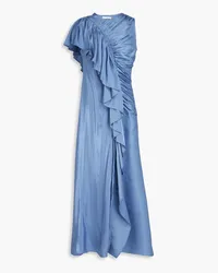 Ulla Johnson Maxikleid aus Satin mit Rüschen Blau