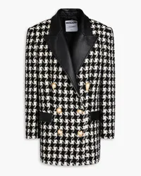 Moschino Doppelreihiger Tweed-Blazer aus einer Wollmischung mit Hahnentrittmuster Schwarz