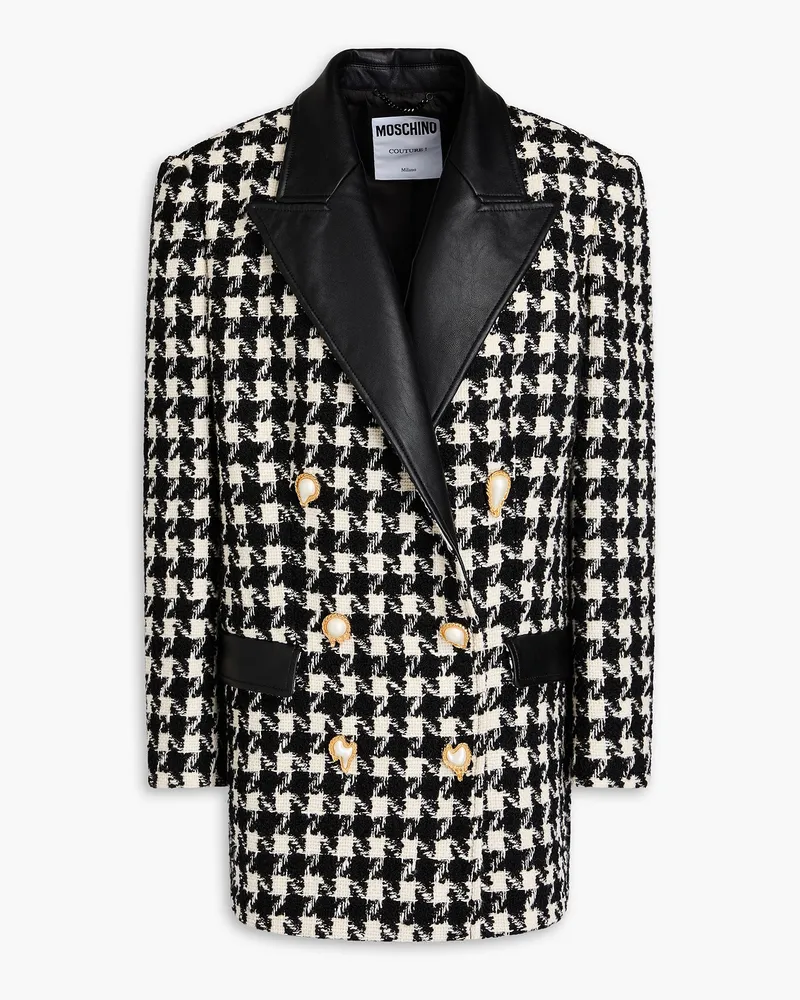 Moschino Doppelreihiger Tweed-Blazer aus einer Wollmischung mit Hahnentrittmuster Schwarz