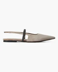 Brunello Cucinelli Flache Slingback-Schuhe aus Veloursleder mit Zierperlen Neutral